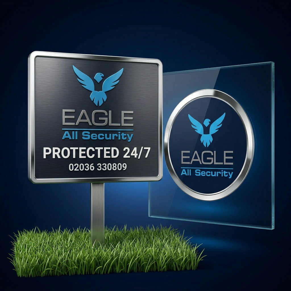 Eagle All Security blue yard sign and window stickers